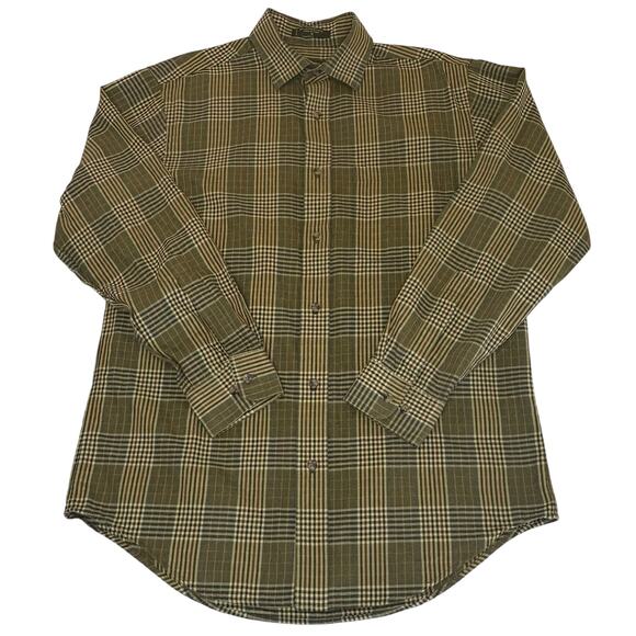 Orvis Signature Men’s M Brushed Wool Blend Plaid Button-Up Shirt Green Brown - Picture 1 of 10
